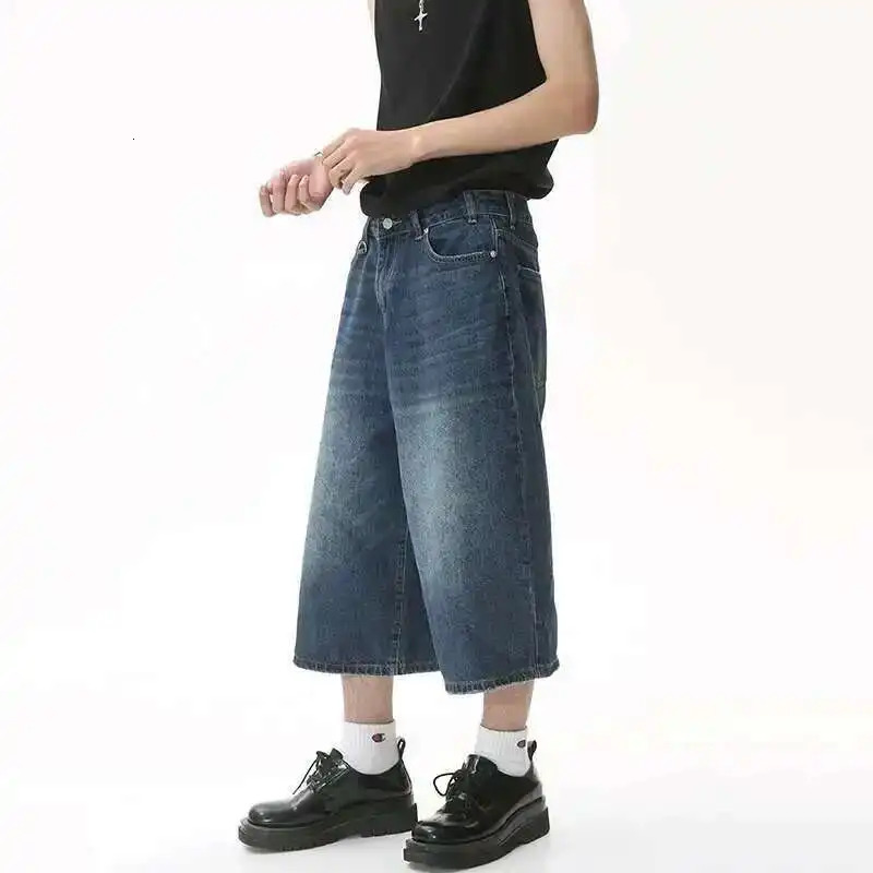 IEFB Korean Style Vintage Mens Jeans Summer Loose Male Wide Leg Knee Length Shorts Washed Fashion Short Denim Pants 9A8825 260306