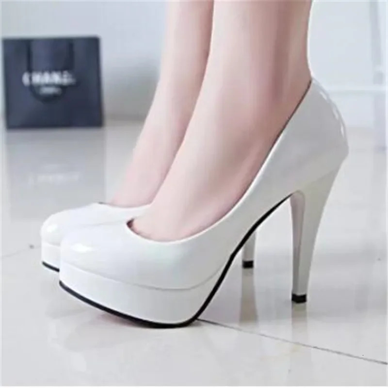 Women Pumps Fashion Classic Patent Leather High Heels Shoes Nud Head Paltform Wedding Women Dress Shoes Plus Size 34-42 260306