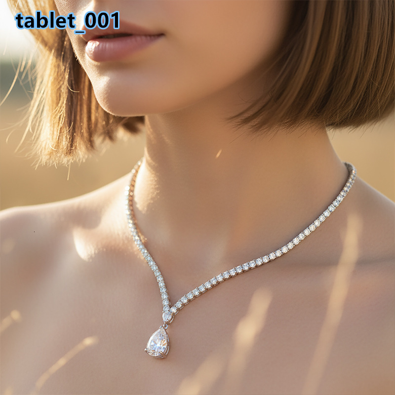 925 Silver Moissanite Tennis Chain with Pear Cut Jewellery Wedding Party 6ct Moissanite Necklace Hip Hop Moissanite Pendant