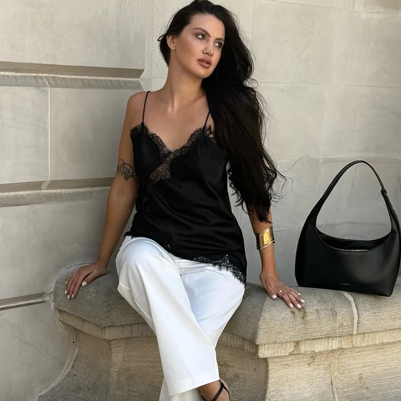 Tornova Sexy Lace Splice Sling Vest For Women Fashion Irregular Sleeveless Tanks Top Girl Casual Club Party Camis 2026 260306