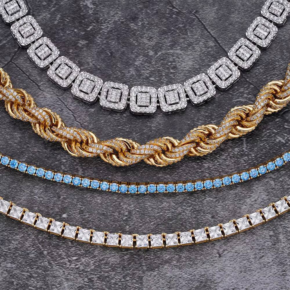 Hip Hop 925 Silver VVS D Color Moissanite Bracelet Bangle Anklet Necklace Choker Men Jewelry 6MM 8MM10MM 12MM Iced Out Rope Chai