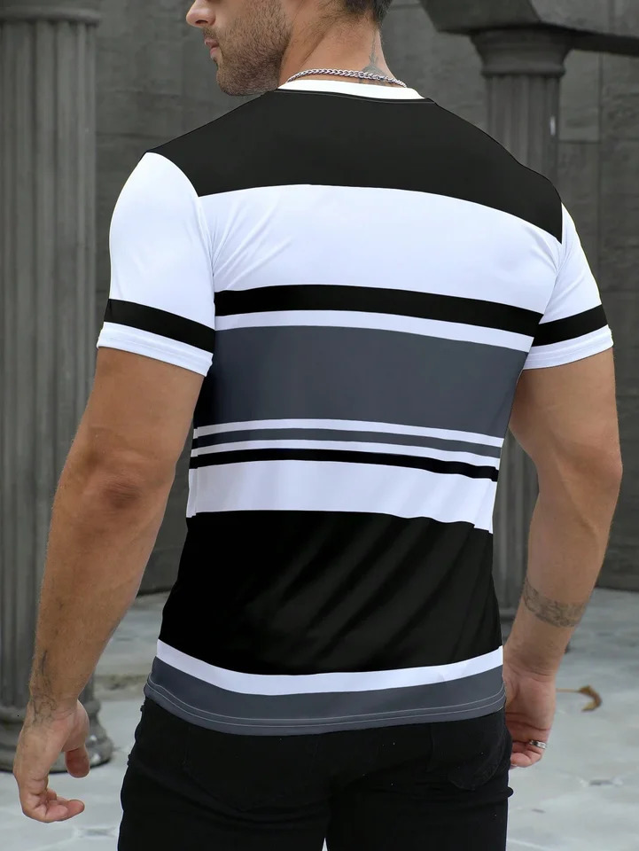 Mens striped n pattern short sleeved Tshirt quick drying breathable comfortable casual street 260228