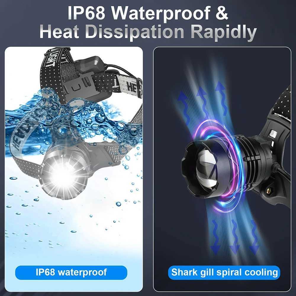 2024 Newest Powerful LED Headlamp 800W LED IR Sensor Rechargeable Headlight 3500M Super Bright Head Flashlight Fishing Lantern H260307