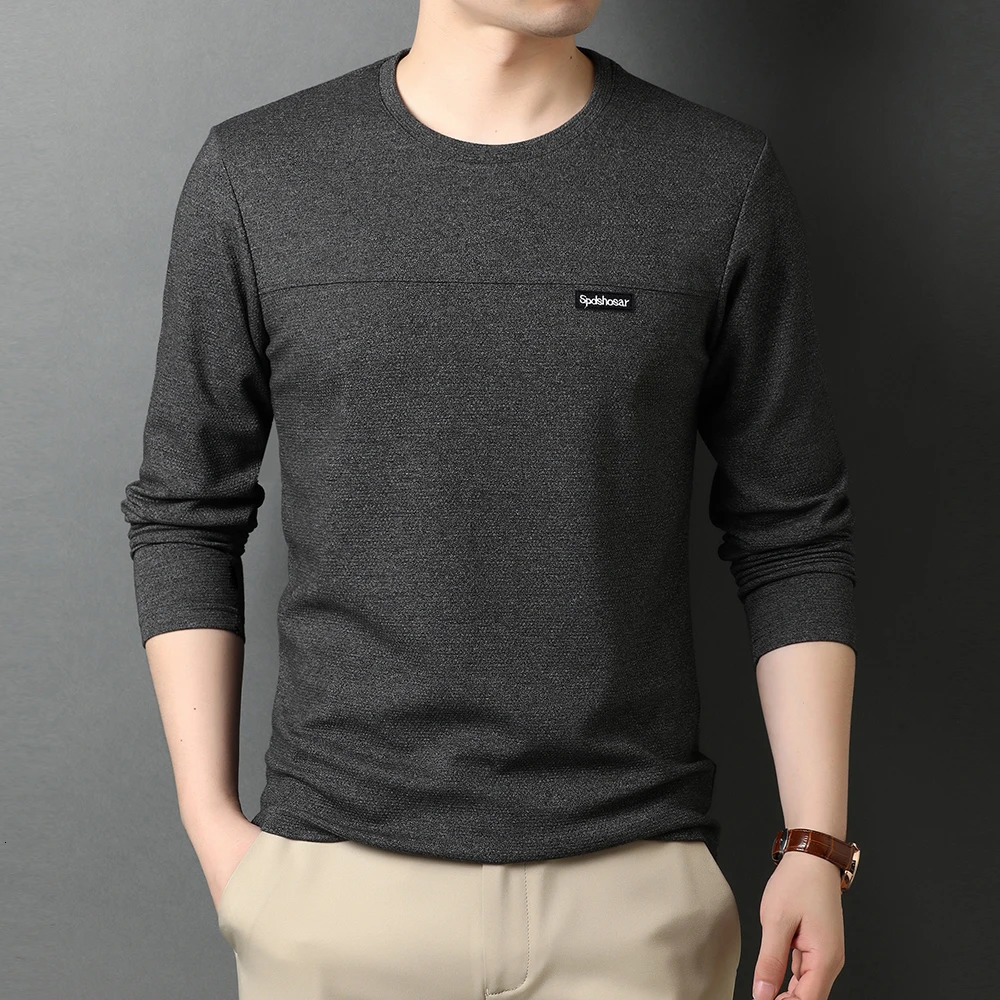 Top Quality t Shirt Men Fashion ner Long Sleeve Slim Fit Solid Color Tops Casual Mens Clothes 260302