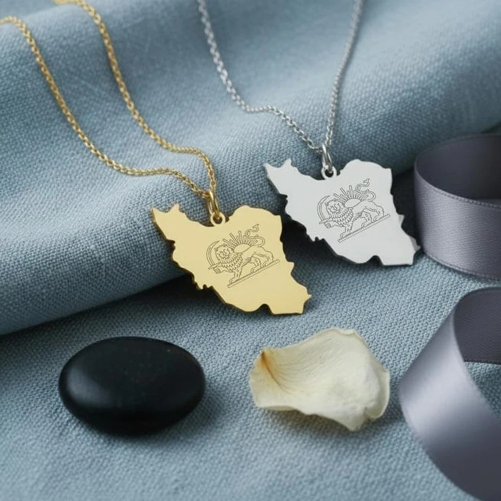 Iran Map Persian Lion Sun Pendant Necklace Stainless Steel Women Waterproof Jewelry Gift Wholesale 260306