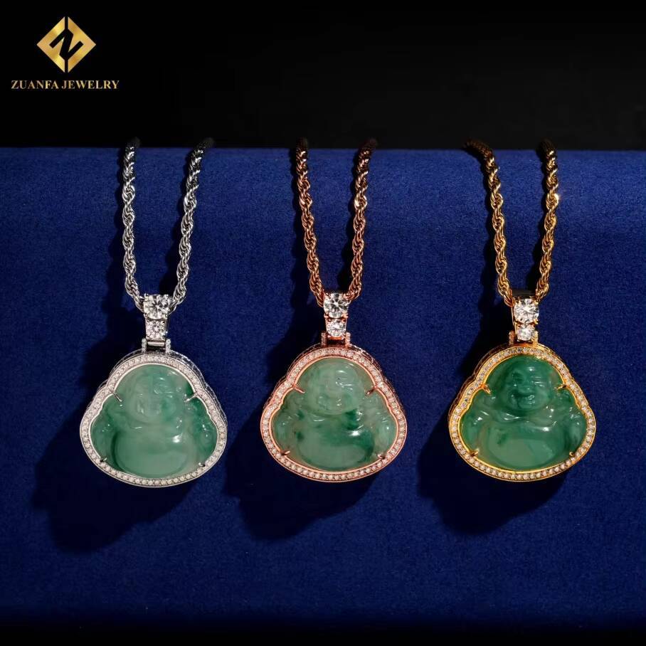 New Arrival Moissanite Pendant Jade Buddha Statue Pendant 925 Sterling Silver Pendant Ice Out VVS Moissanite Pass Diamond Tester