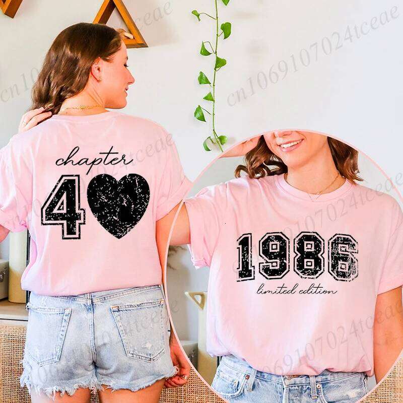 Short Sleeve T-Shirts for Women 40th Birthday Regular Sportswear Vintage 1986 40 Bday Women's Stretch Polyester Casual Creative XJ260306