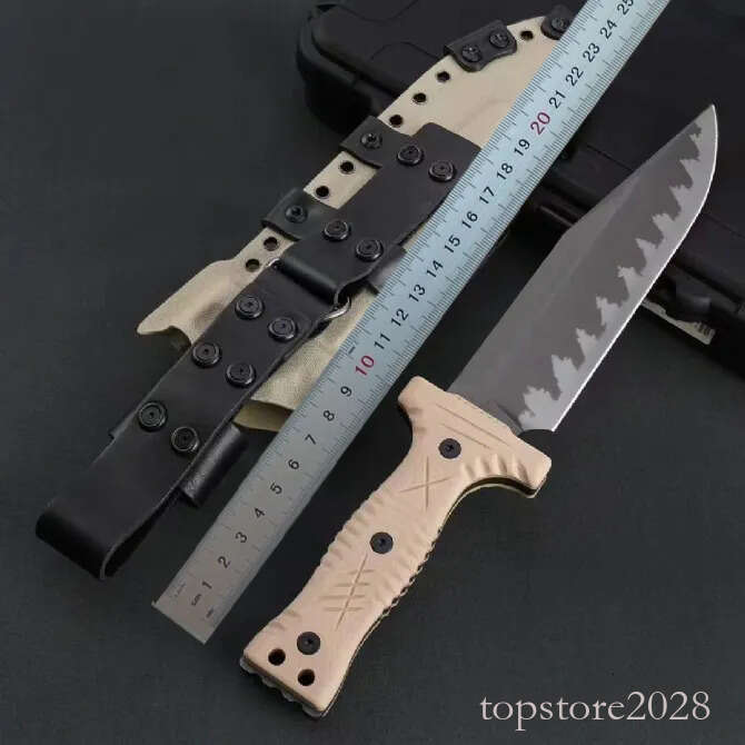 High End M22 Survival Straight Knife Z-wear Titanium Coating Full pocket knife Tang Sand G10 Handle Outdoor Tactical Fixed Blade Knives with Leather K