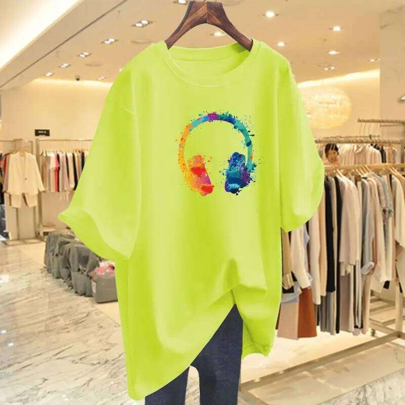 Women Fashion Pure Cotton Short Sleeve T-shirt Summer Casual Loose Chic Printing Top Tees Lady Basic Pullovers Y2k Clothes M-6XL XJ260306