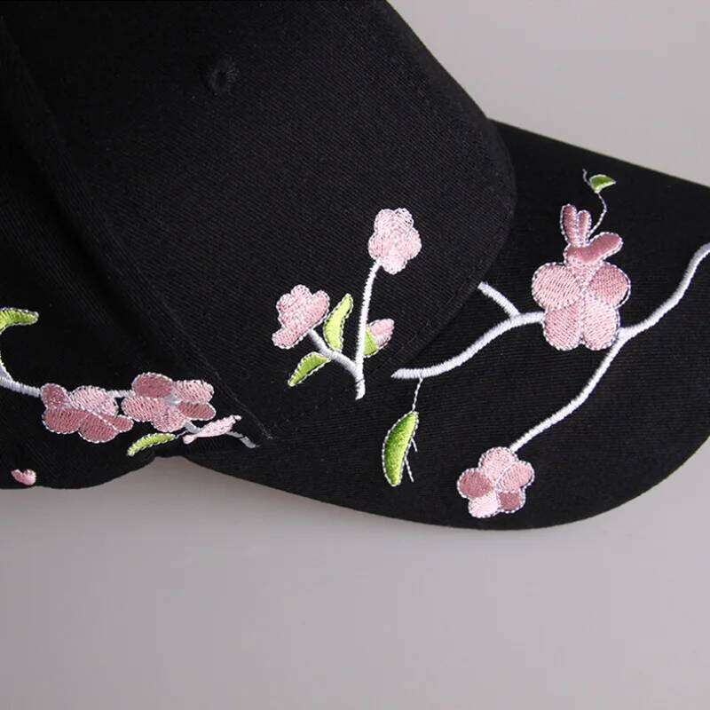 JK Korean Flower Embroidery Baseball Caps Women Girl Cute Plum Outdoor Long Brim Sun Visor Hats Cotton Adjustable Sports Cap Y260304