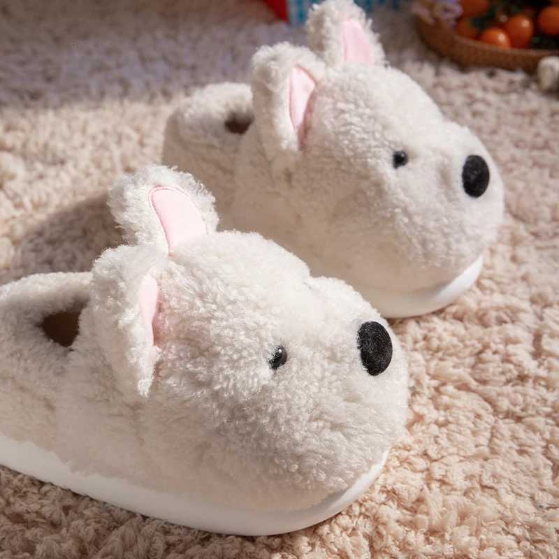 Cute Dog Cotton Slippers for Women Spring and Autumn Indoor Non Slip Winter Warm Fur Home Slippers Soft Plush Men Slippers S260305