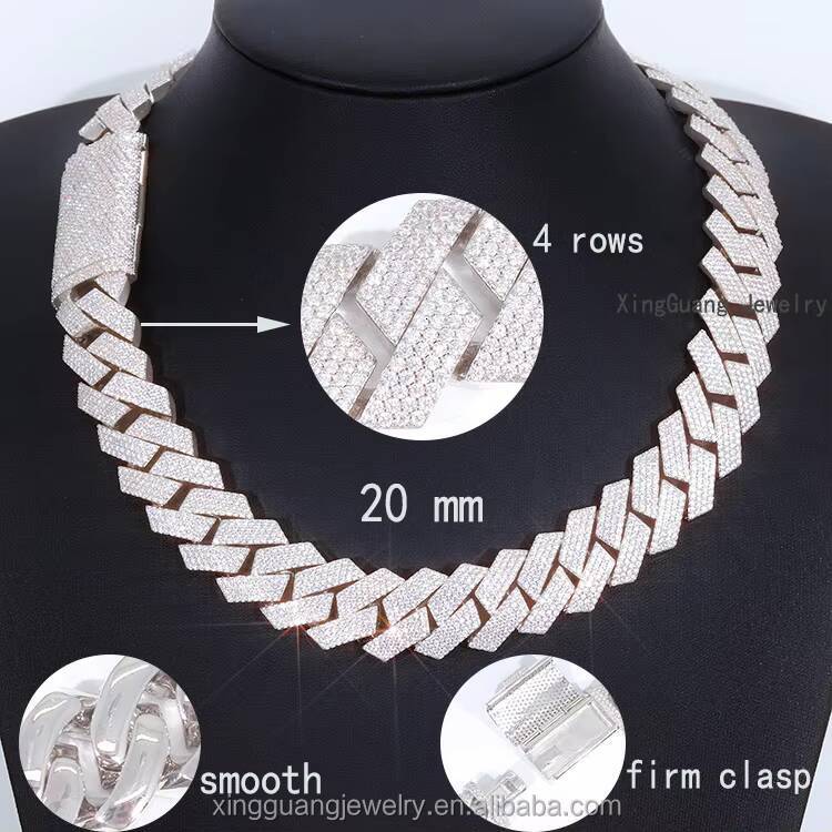 Heavy Silver Weigh 925 Silver Cuban Link Chain with 3rows4rows VVS Moissanite Diamond Necklace/bracelet for Hiphop Life