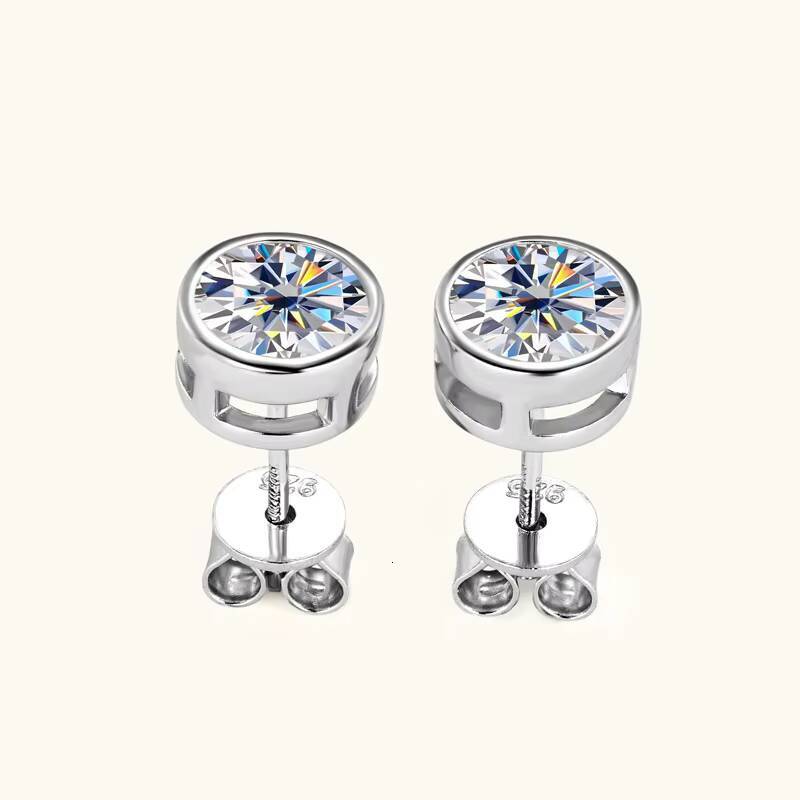 Certifucated 05ct 1ct 2ct Sparkle Round Cut Moissianite 925 Sterling Silver Classic Bezel Stud Earrings for Women