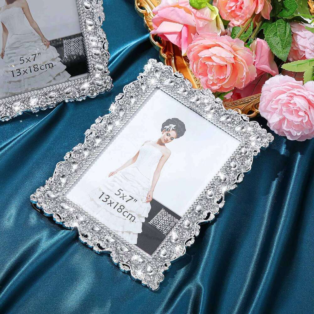 2-pack with crystal wedding rhinestone decoration desktop photo frame 7 inch gift for family and friends H260306