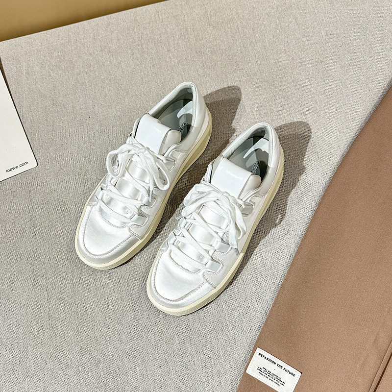 2026 Men's Women's Fashion Pink White Satin Retro Trainers, Vintage Sneakers with Chunky Sole Sizes 34-44