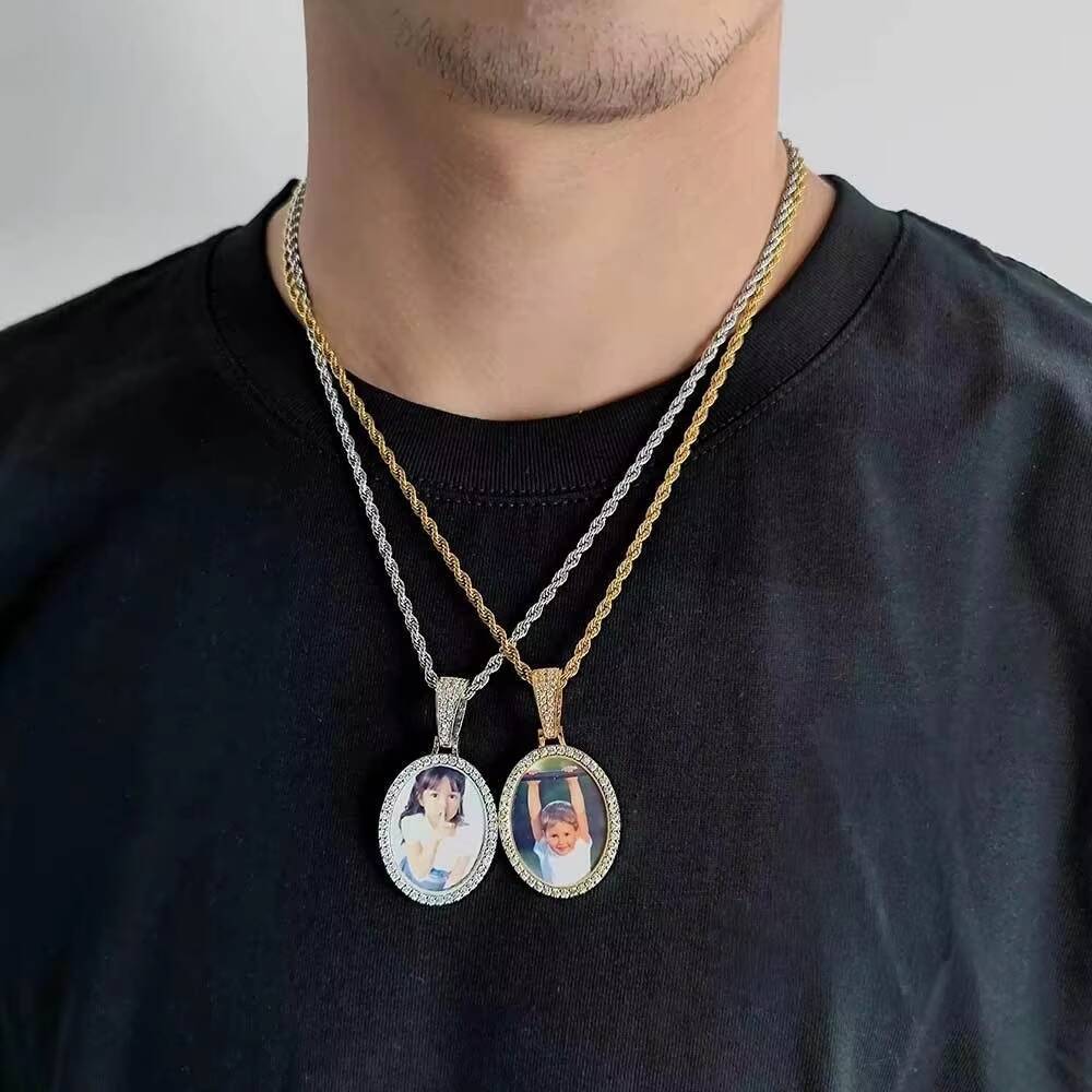 Hip-Hop S925 Silver Moissanite Commemorative Oval Photo Pendant Trend Fashion Jewelry Accessories