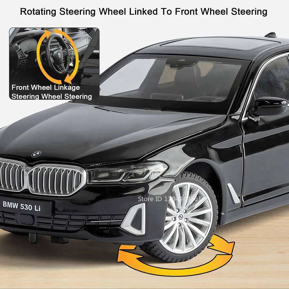 1:24 530Li M4 Miniature Model Toys Diecast Alloy Car Front Wheel Steering Sound Light Pull Back Vehices Kids Christmas Surprise Z260306