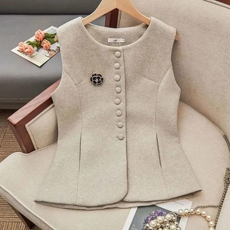 Autumn Winter Casual Versatile Sleeveless Womens Woolen Vest Coat Temperament Fashion Loose Lady Suit Waistcoat Jacket 260306