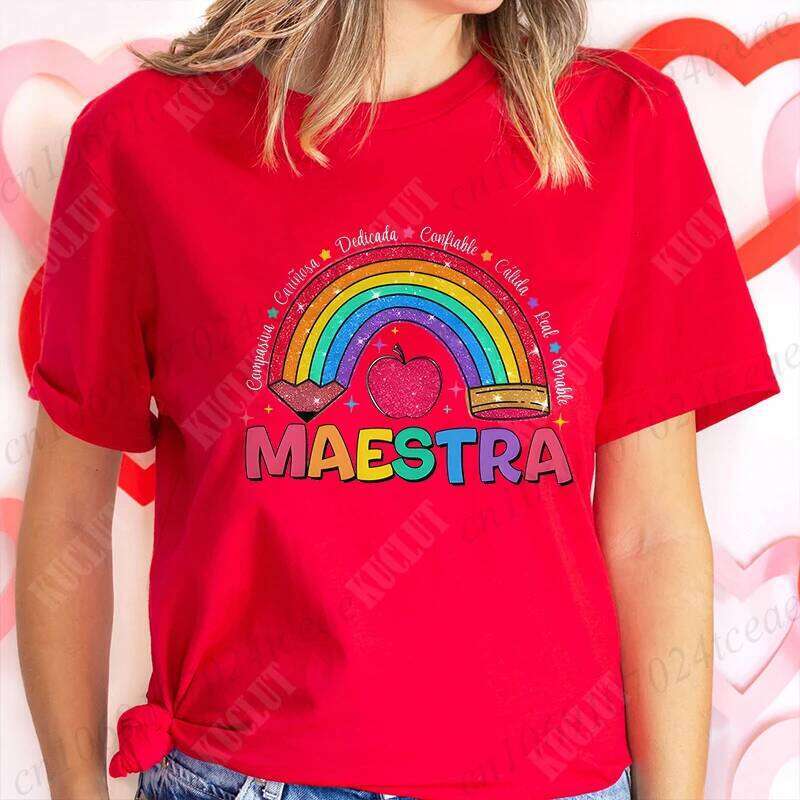MAESTRA Rainbow Print Women T Shirt Casual O Neck Short Sleeve T-shirts Fashion Comfy Tee Shirts Best Gift To Teacher XJ260306 XJ260306