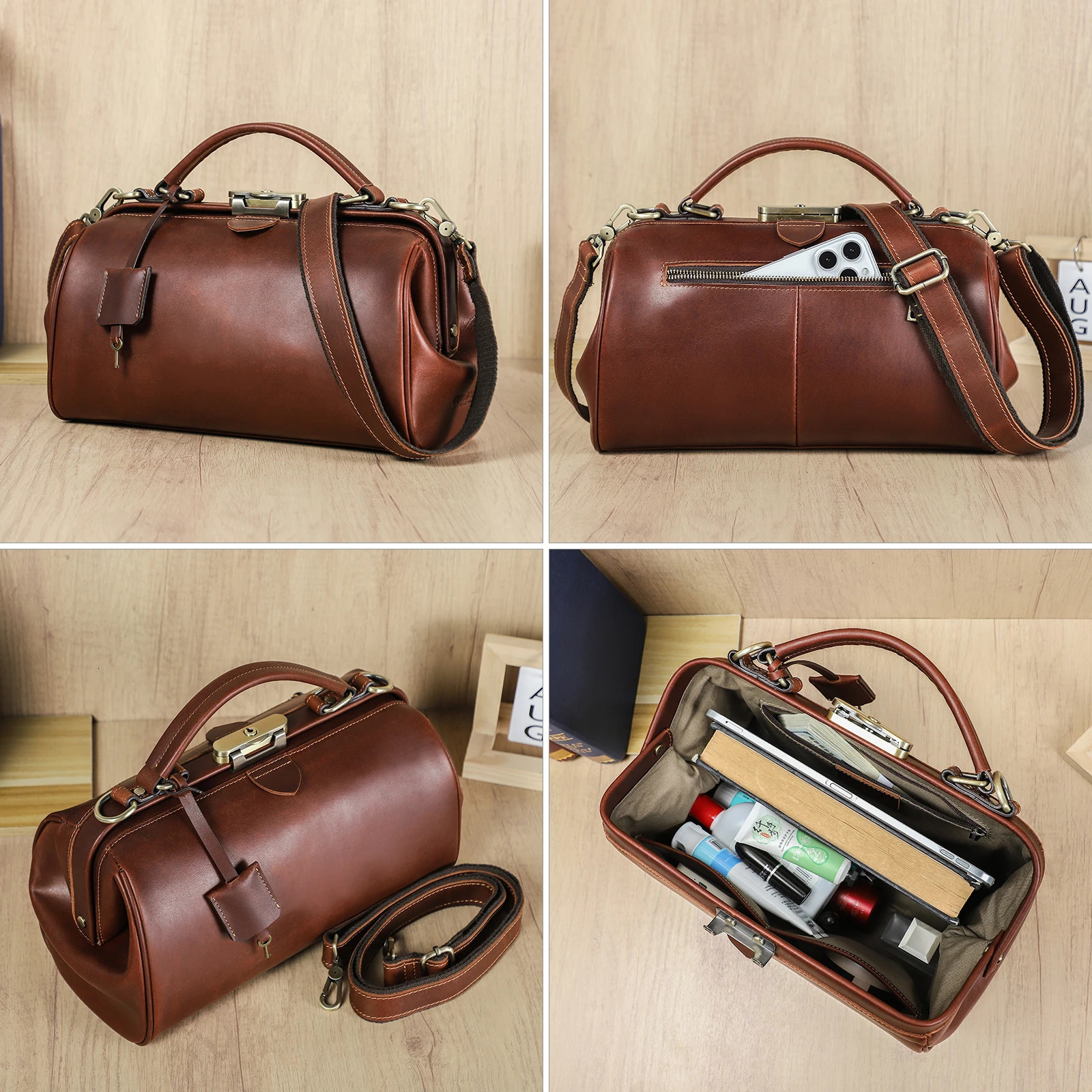 CONTACTS Genuine Leather Top Handle Bags for Women Sling Shoulder Tote Bag Handbags Metal Frame Female Ladies Fashion 260228