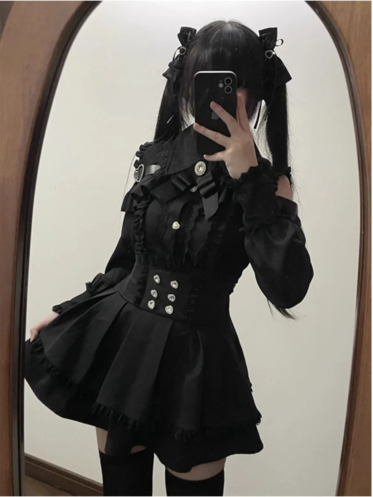 k Romantic oulder Bared irt And f Skirt Set Spring Autumn Japanese School orm Sle Two Piece Set for Teen Girls 260304