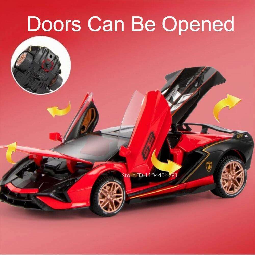1:24 Lambor Sian Huracan STO Miniature Model Diecast Alloy Toys Car Sound Light Pull Back Doors Opened Vehice Boys Festival Gift Z260307