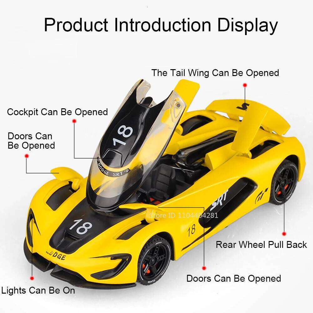 1:32 SRT Tomahawk XVGT Alloy Hellcat Diecast Model Toy Car Sound Light Pull Back Doors Opened Sports Cars Collect Ornaments Gift Z260306