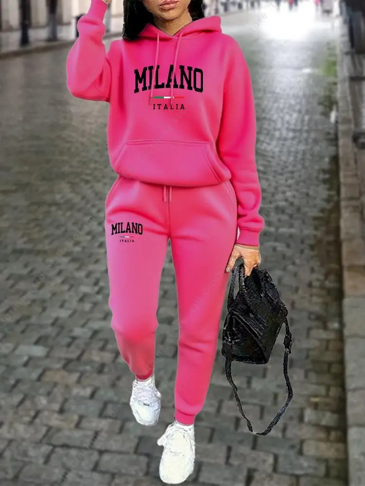 MILANO Pants Sets for Women Clothing High quality Sweatshirt Sweatpant Hoodie Suit 2 Piece Autumn Winter Outfits Woman Tracksuit 260304 - view 4