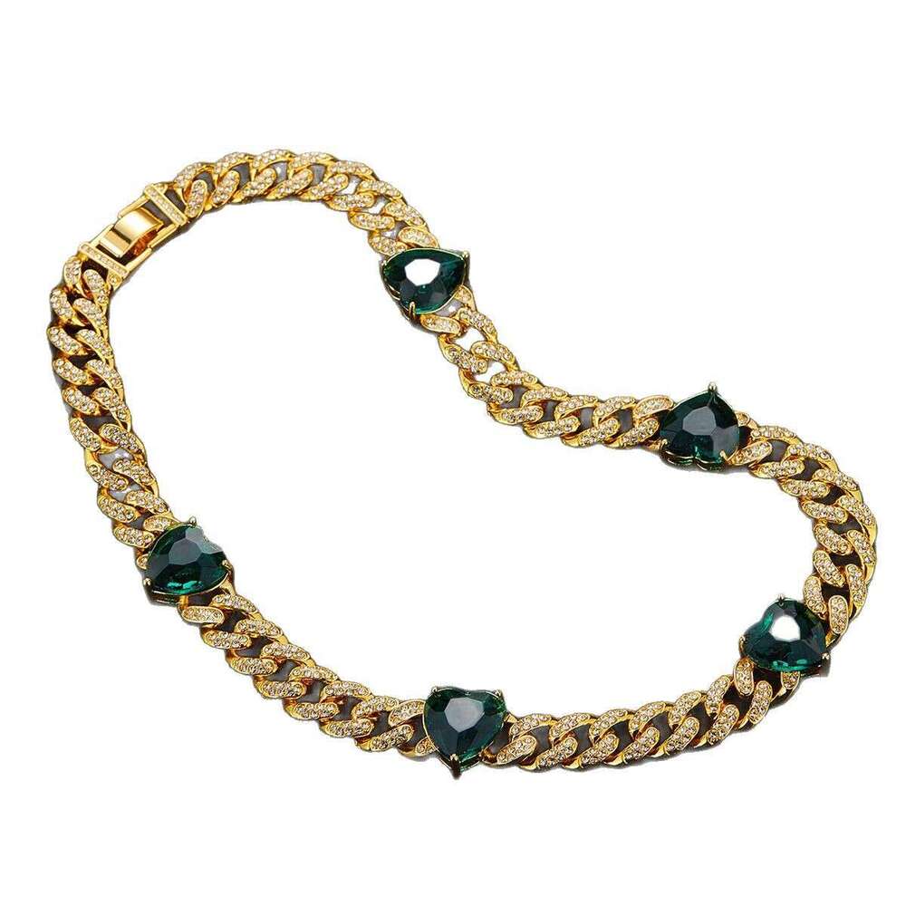 European American trendy Cuban chain full of diamonds, cool diamond-shaped high-quality zinc alloy necklace, hip-hop necklace for men and women, whole