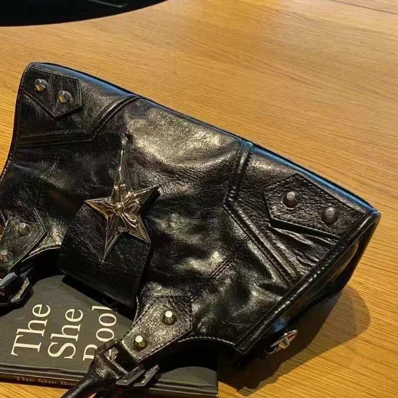 Y2K Korean Gothic Star Girl Black Bag Aesthetic Vintage Fairy Grunge Punk Goth Purse Shoulder Handbags Bucket Tote Bags Women 260303
