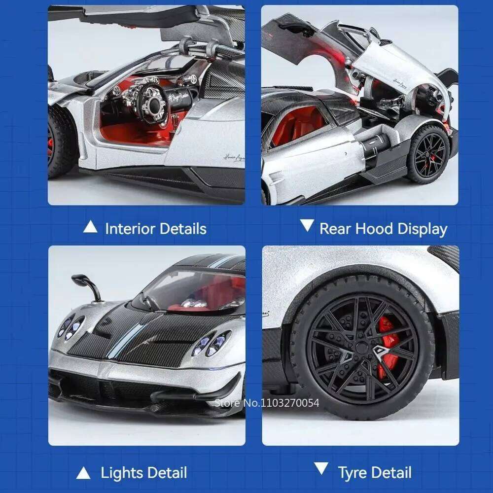 1:24 PAGANI Huayra BC Zonta Alloy Miniature Model Toys Diecast Car Doors Opened Sound Light Pull Back Vehices for Adult Boy Gift Z260306