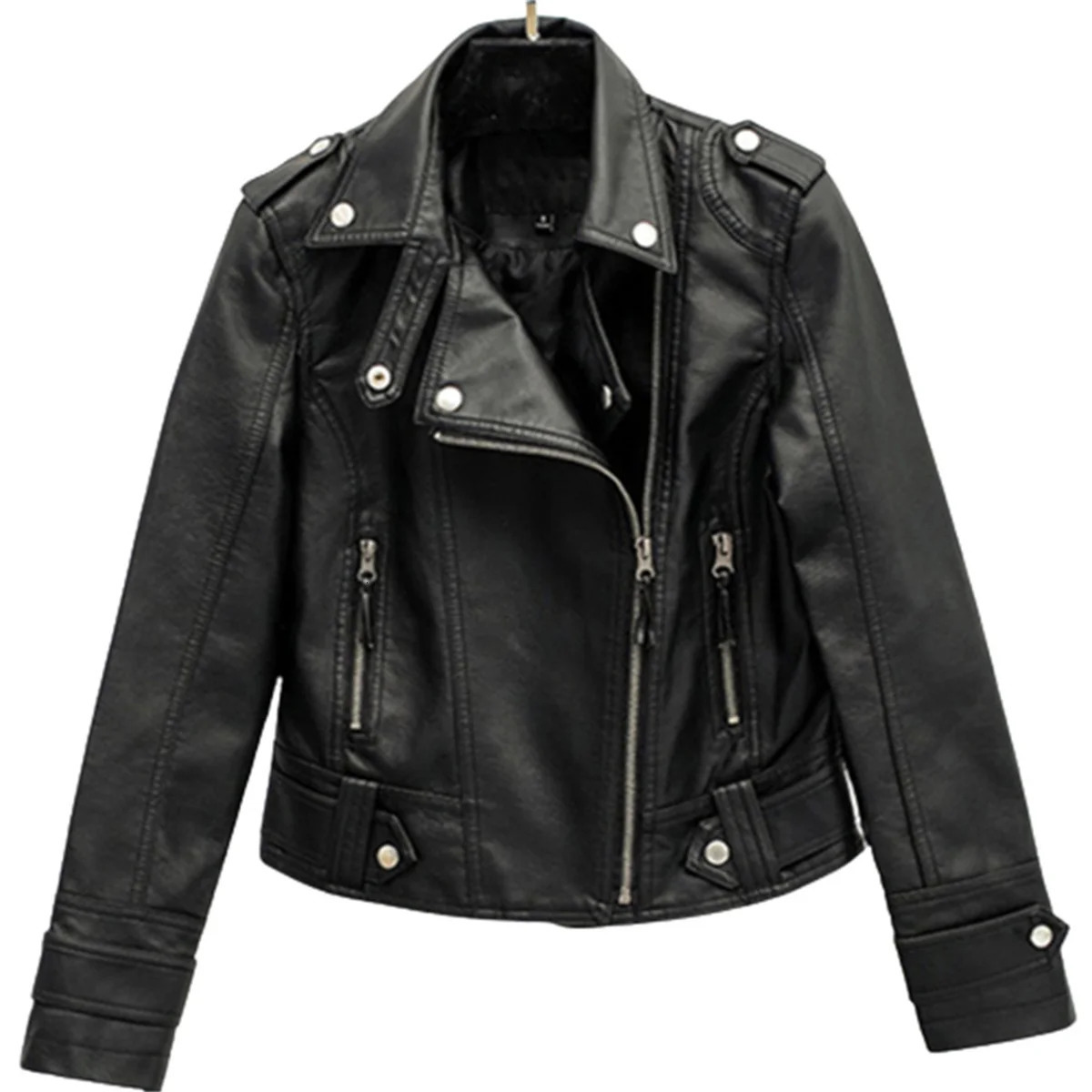 Fashion Leather Jacket Women Turn Down Collar Short Coat Zipper Long Sleeve In Jackets Chic Streetwear Motorcycle Tops 260306