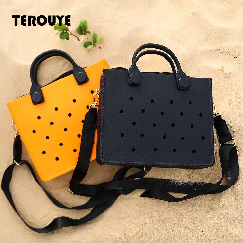 Beach Tote Travel Handbag Fashion Storage EVA Large Leather Shoulder For Women Casual Waterproof Bag Hole Fit Charms TEROUYE