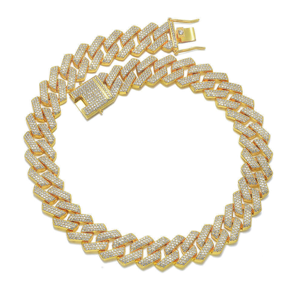 Cross-border 20mm diamond-shaped chain with clasp, high-quality light luxury fashion alloy three-row diamond Cuban necklace, thick necklace