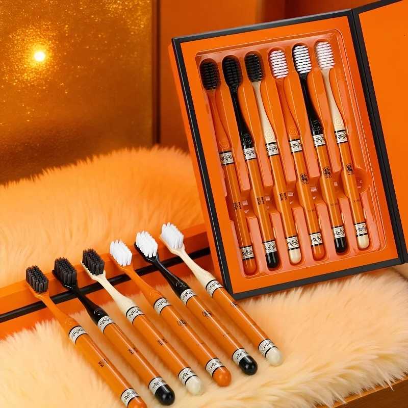 his 6-piece orange gift box toothbrush protects gums with soft bristles for adults and couples.T260307
