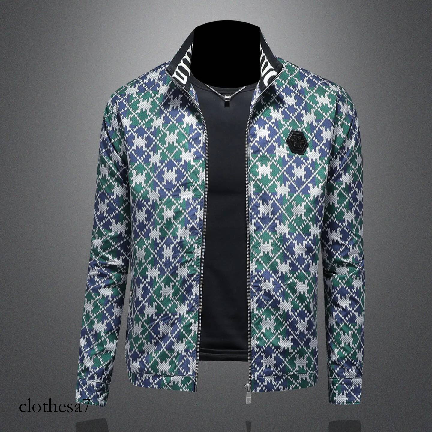 Luxury Printed Men's Jacket Trendy Casual Stand Up Collar Bomber Jackets Business Outwear Windproof Social Coat Men Clothing