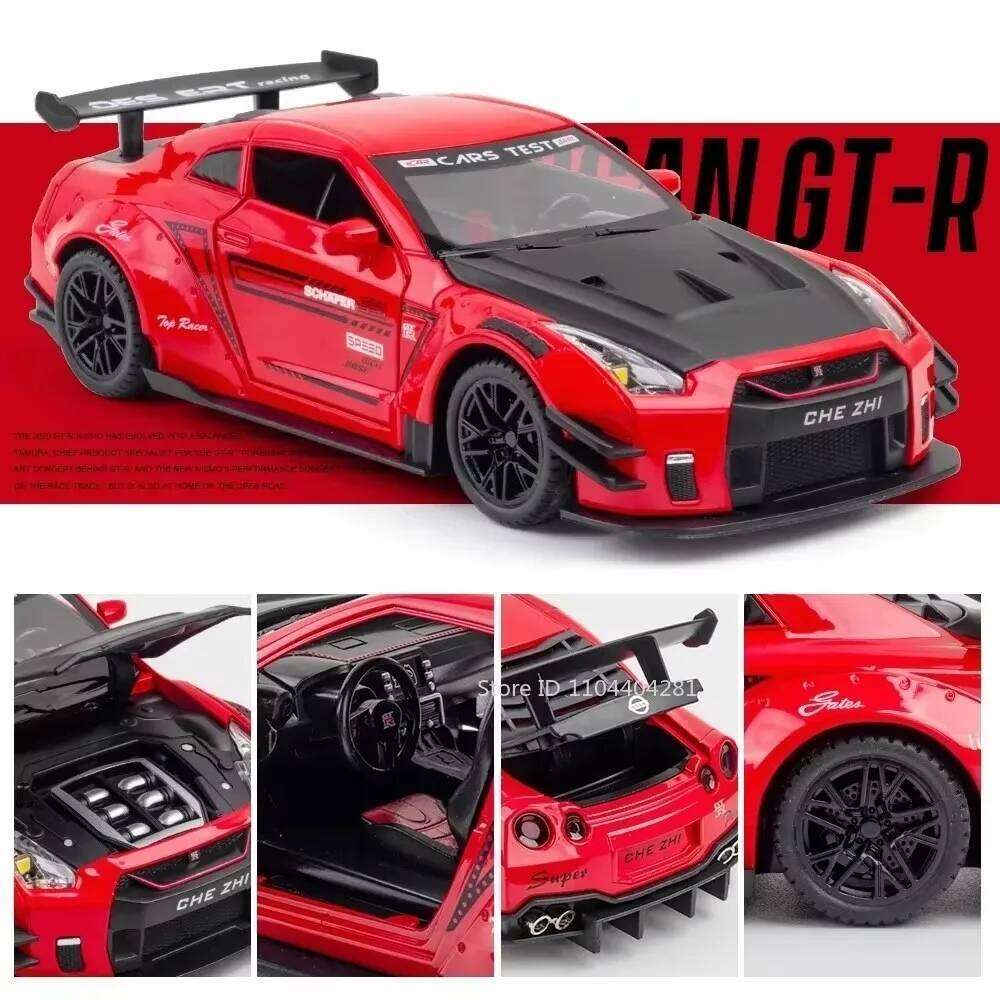 1:24 Scale GTR R34 Model Toys Diecast Alloy Car Doors Opend with Sound Light Pull Back Miniature Models Vehices Boy Collect Gift Z260307
