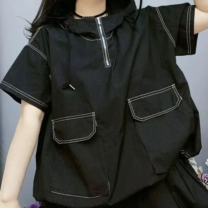 Short Sleeved Half Zipper Casual Versatile Fashion Pocket Vest Women Chalecos Para Mujer Hooded Tops Pullover Hoodies Waistcoat 260306