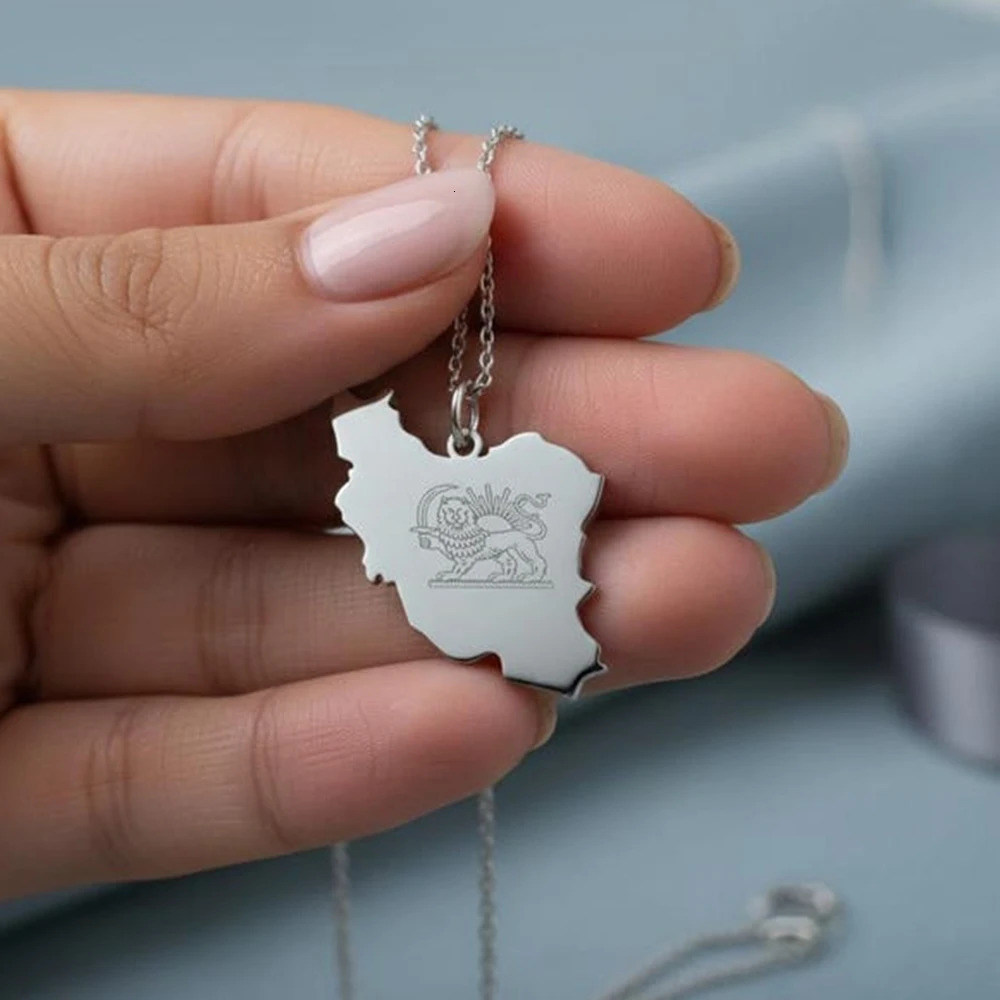 Iran Map Persian Lion Sun Pendant Necklace Stainless Steel Women Waterproof Jewelry Gift Wholesale 260306