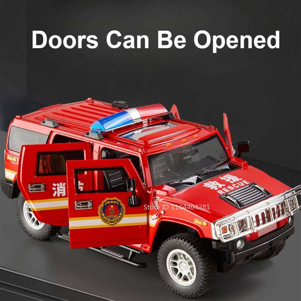 1:18 HANMA H2 Police Car Toys Diecast Alloy Models Doors Opened Front Wheel Steering Sound Light Pull Back Children's Day Gifts Z260306