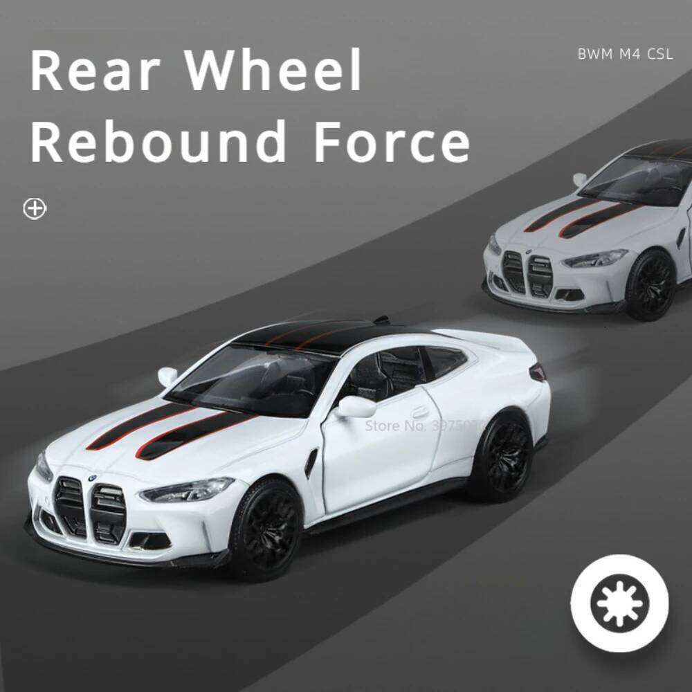1:36 BMW M4 CSL Diecast Toy Alloy Model High Simulation Doors Opened Pull Back Cars Toys Collection Ornaments Gift for Kids Z260307