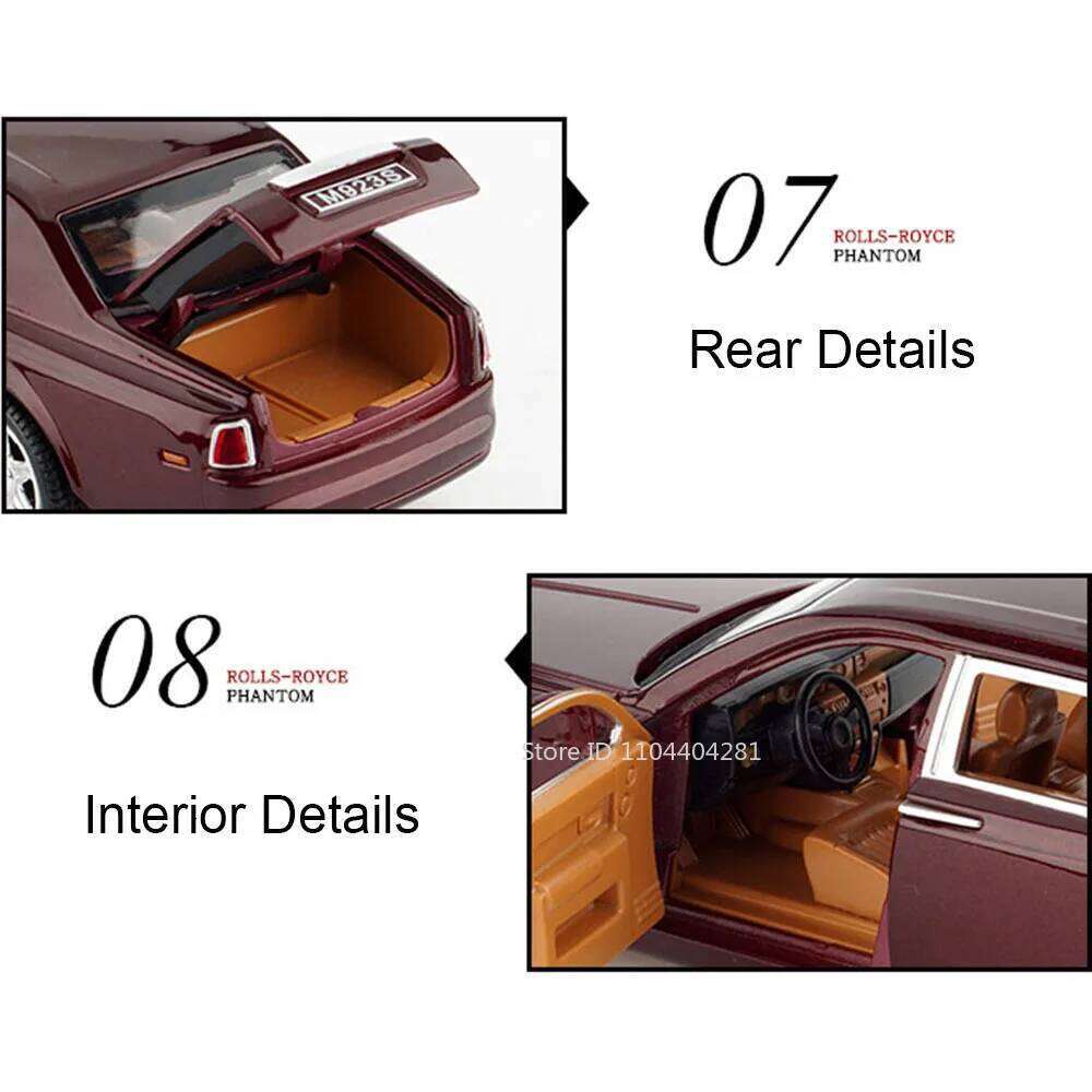 1:24 Rolls Royce Phantom Spectre Car Toy Diecast Model Doors Opened Sound Light Pull Back Miniature Vehice Children Holiday Gift Z260307