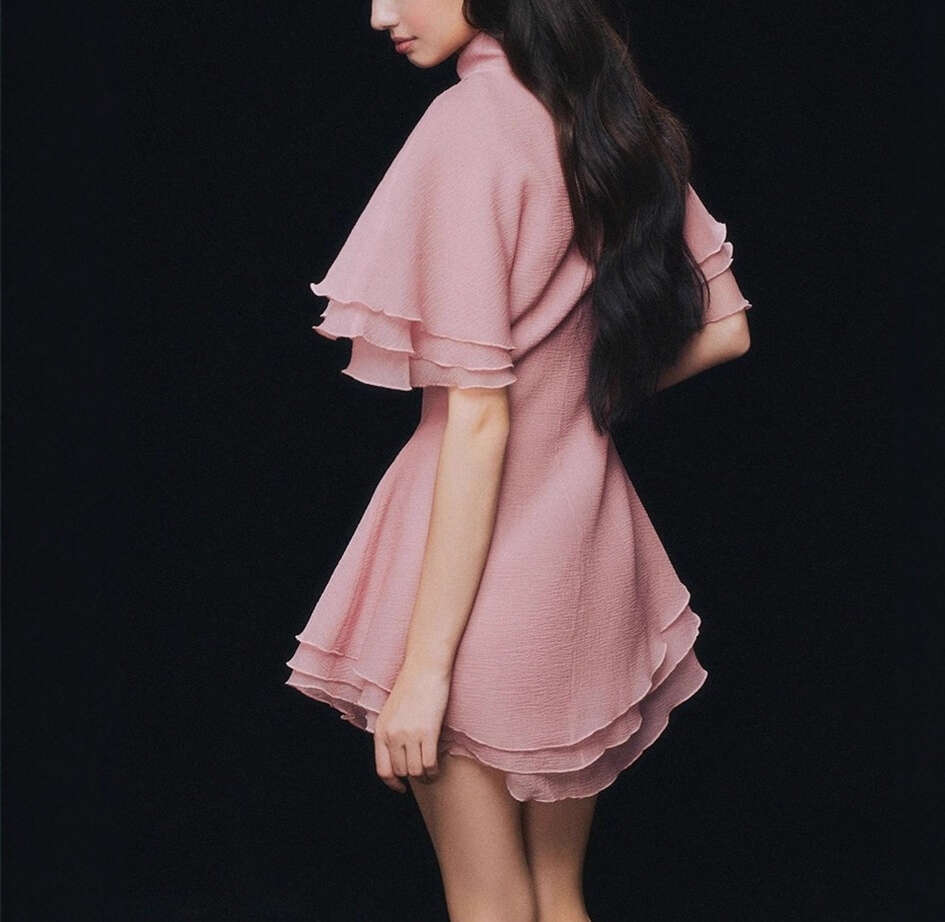 2026 Spring/Summer New Designer Sweet Young College a3 Style Color blocked Bell Sleeves Waist Short Skirt