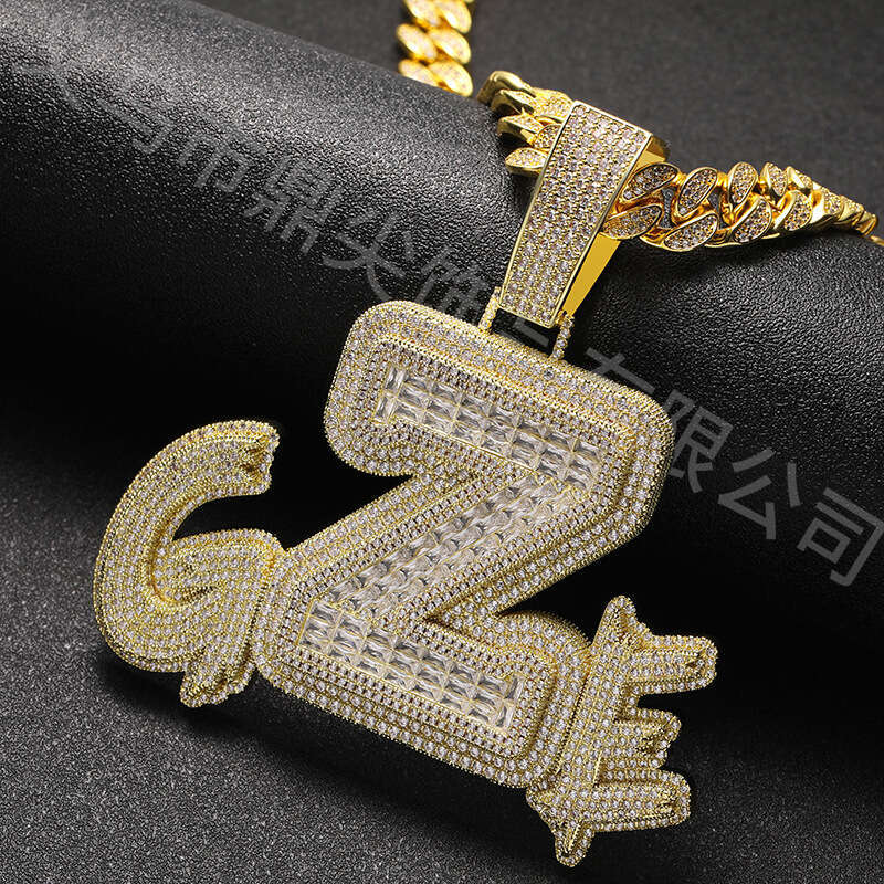 Cross-border European American ins-style personalized hip-hop men's and women's high-quality copper inlaid zircon custom name letter pendant