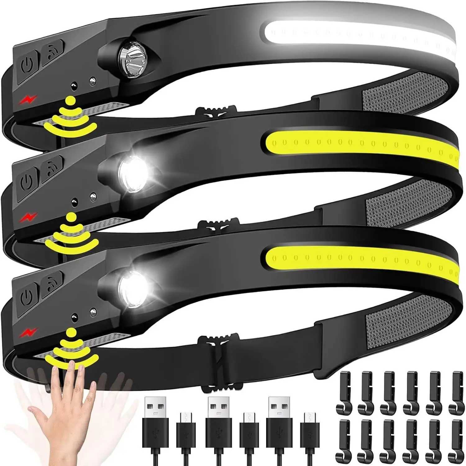 Sensor Headlamp LED Head Flashlight Rechargeable Headlight Head Torch Built-in Battery 5 Lighting Modes Fishing Camping Lantern H260307