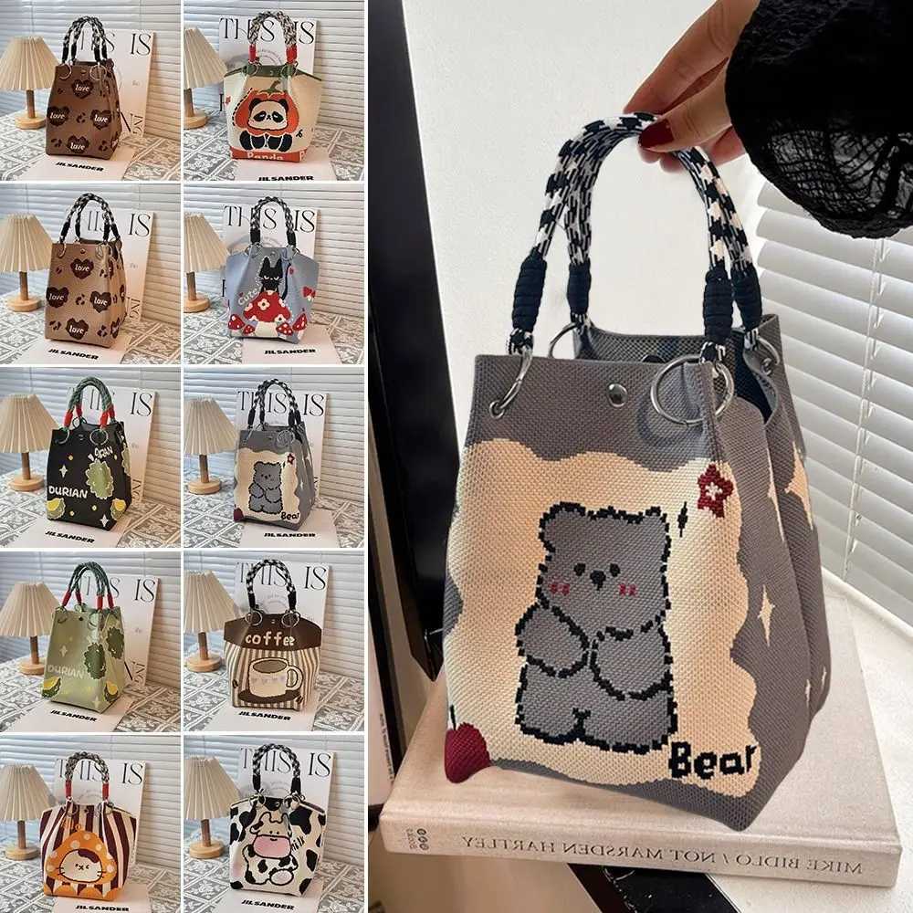 FAshion Cartoon Knitted Bucket Bag Handmade Large Capacity Wrist Bag Woven Ring Tote Bag for Women H260306