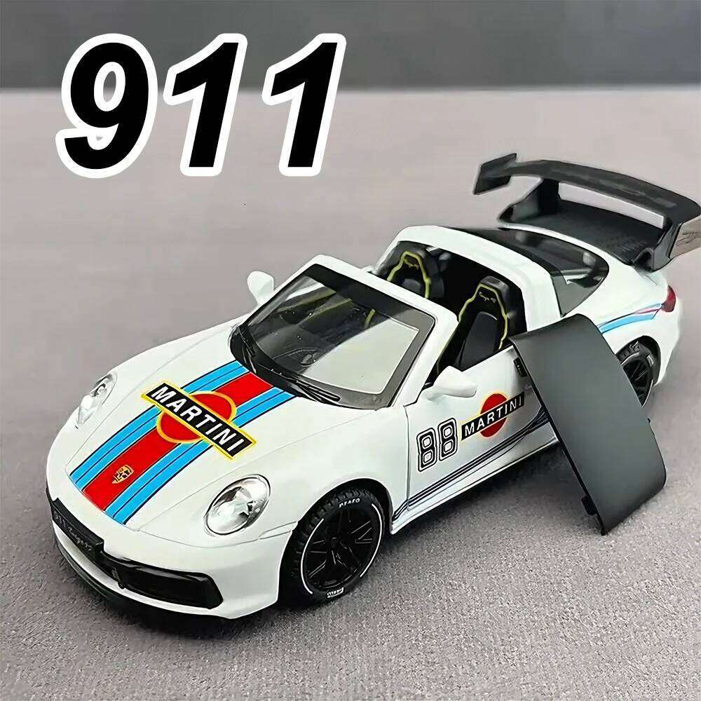 1:32 911 Martini GT3 RS Diecast Alloy Model Toys Sports Car Doors Opened Light Music Pull Back Miniature Cars Toddler Kids Gifts Z260306