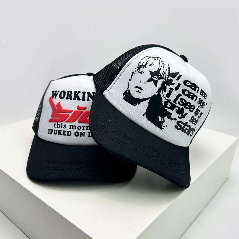 American Style Cruise Printed Anime New Letter Mesh Trucker Caps Sunshade Breathable Baseball Hats Men Women Versatile Fashion Y260304