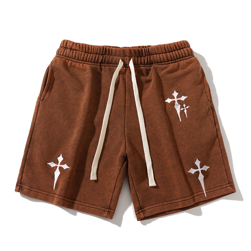 Luxury Brand Designer Clothes Hot-Selling Item! 2026 Summer Trendy Brand Embroidered Cross Washed Vintage Casual Loose Sports Shorts For Men And Women