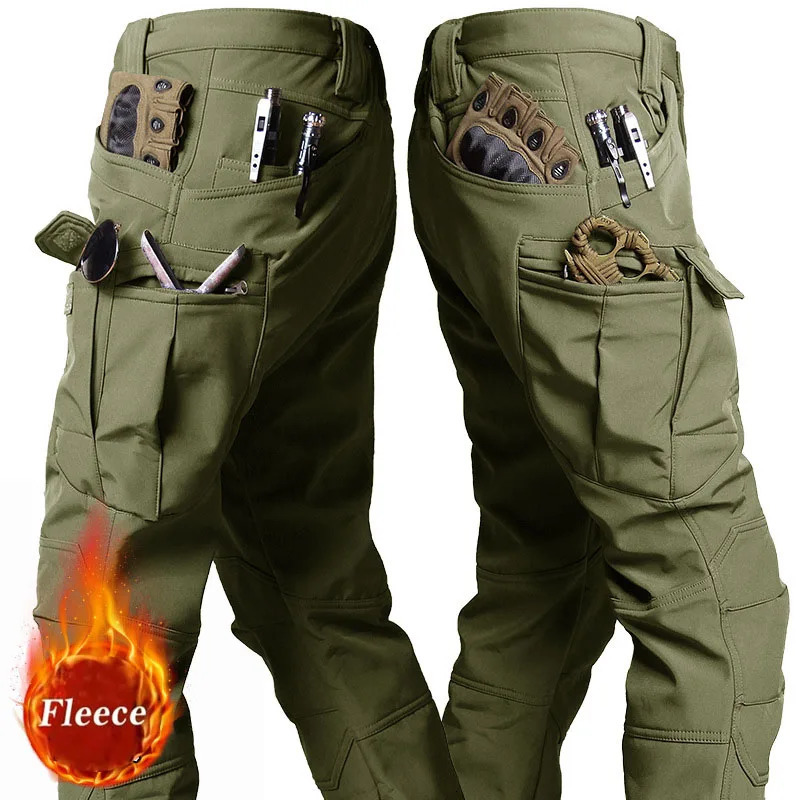 Softshell Warm Pants Mens Waterproof Sharkskin Fleece Working Trousers Outdoor Windproof Thickened Wear-resistant Cargo Pants 260305